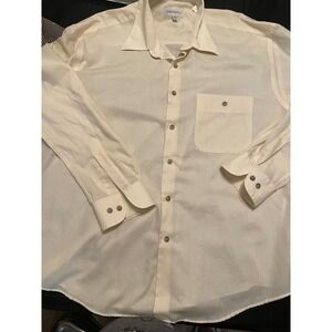Yves Saint Laurent Mens Button Down Shirt Cream Off White Long Sleeve Large 16.5